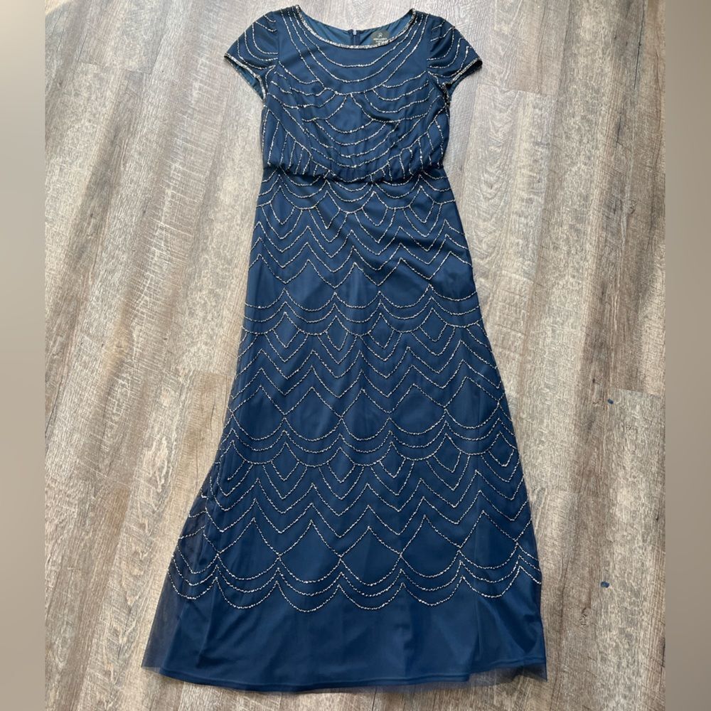 Adrianna Papell Women's Short Sleeve Blouson Beaded Gown-Size 10 - Picture 3 of 14